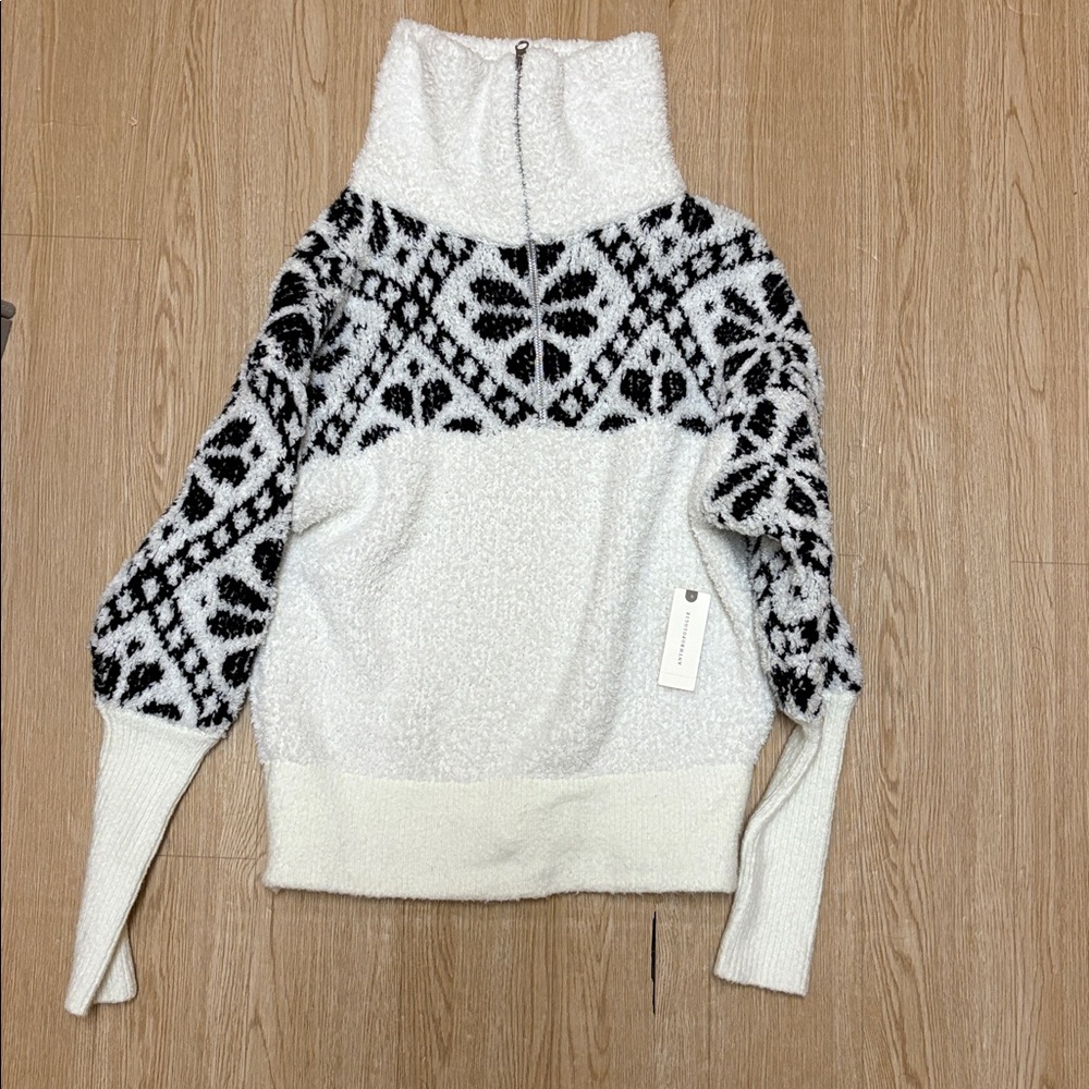 Pilcro Maia Cropped Quarter-Zip Pullover in Ivory NWT Size XS - Picture 2 of 4